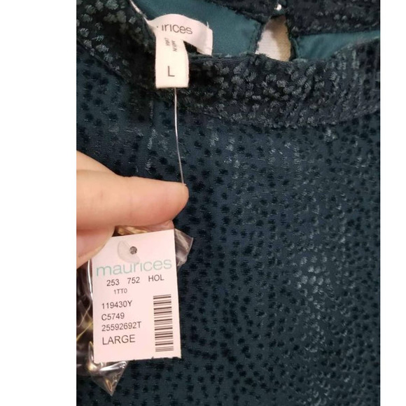 NWT! Maurice's Dark Teal Velour Dot Burnout Puff Sleeve Blouse Size Large - Picture 4 of 10